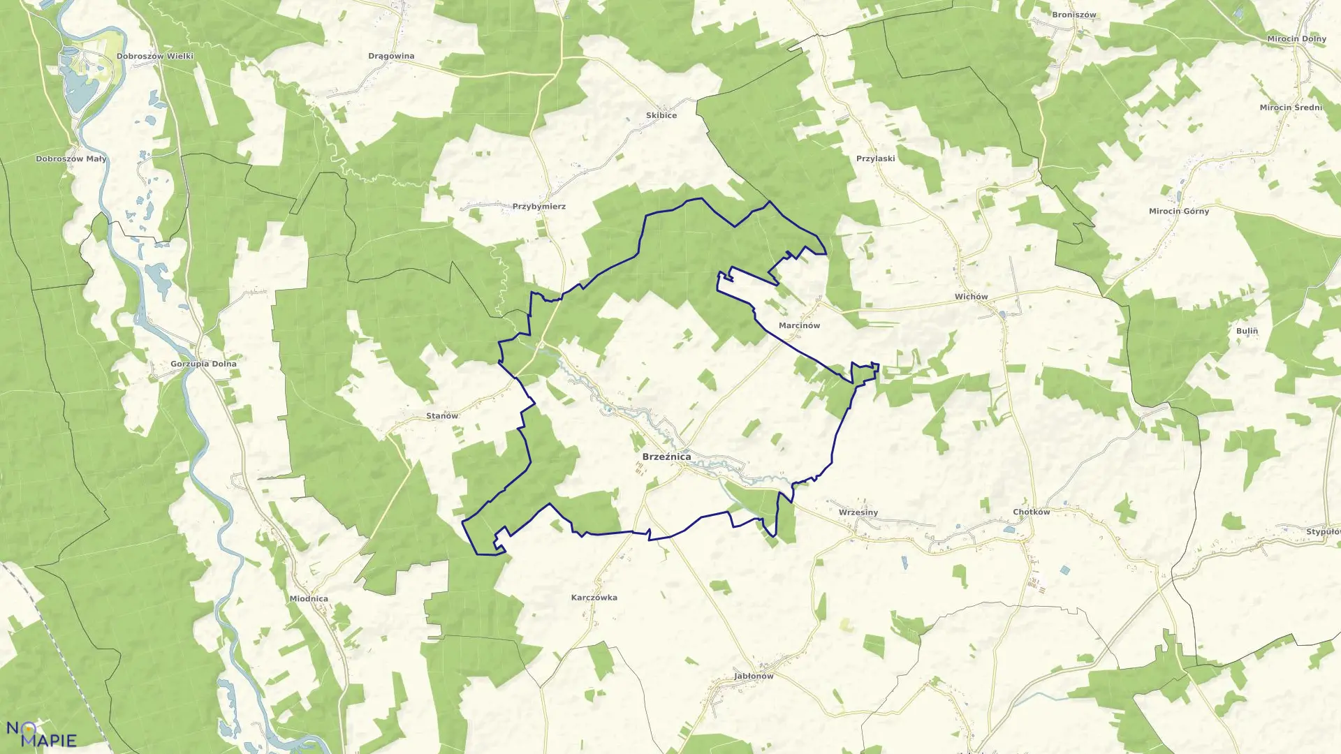 Mapa obrębu Brzeźnica w gminie Brzeźnica